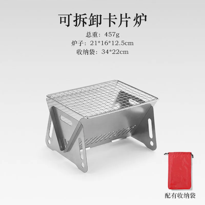 Portable Folding Barbecue Grill Heating Stoves Multifunction Camping BBQ Grill Rack Net Firewood Stove Stainless steel BBQ Grill