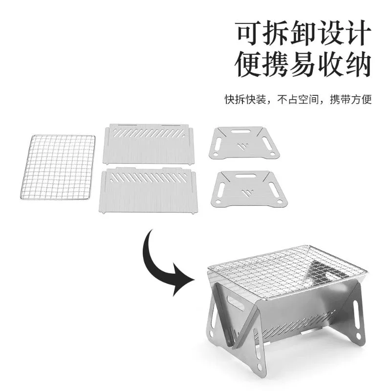 Portable Folding Barbecue Grill Heating Stoves Multifunction Camping BBQ Grill Rack Net Firewood Stove Stainless steel BBQ Grill