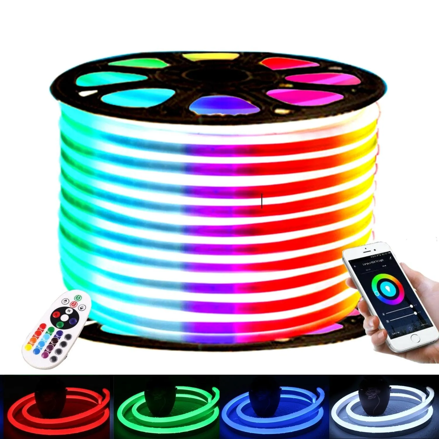 RGB LED Neon Flex 220V 240V 10x20mm Flat Shape IP65 Dimmable Bluetooth App Control