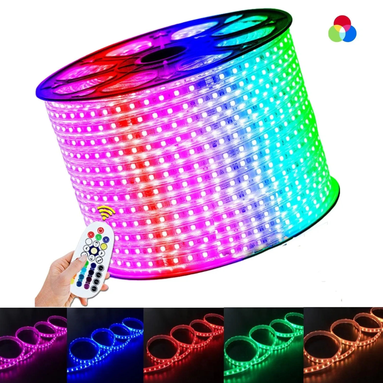 RGB LED Strip 220V 240V IP65 60LED/m Dimmable with Remote Kit