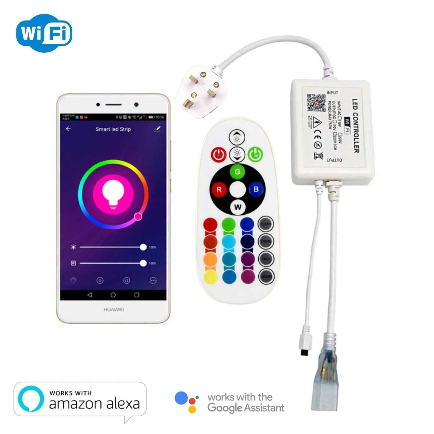 RGB LED Strip Light 220V 240V 60LEDs/m IP65 Waterproof WIFI App Control work with Google & Alexa