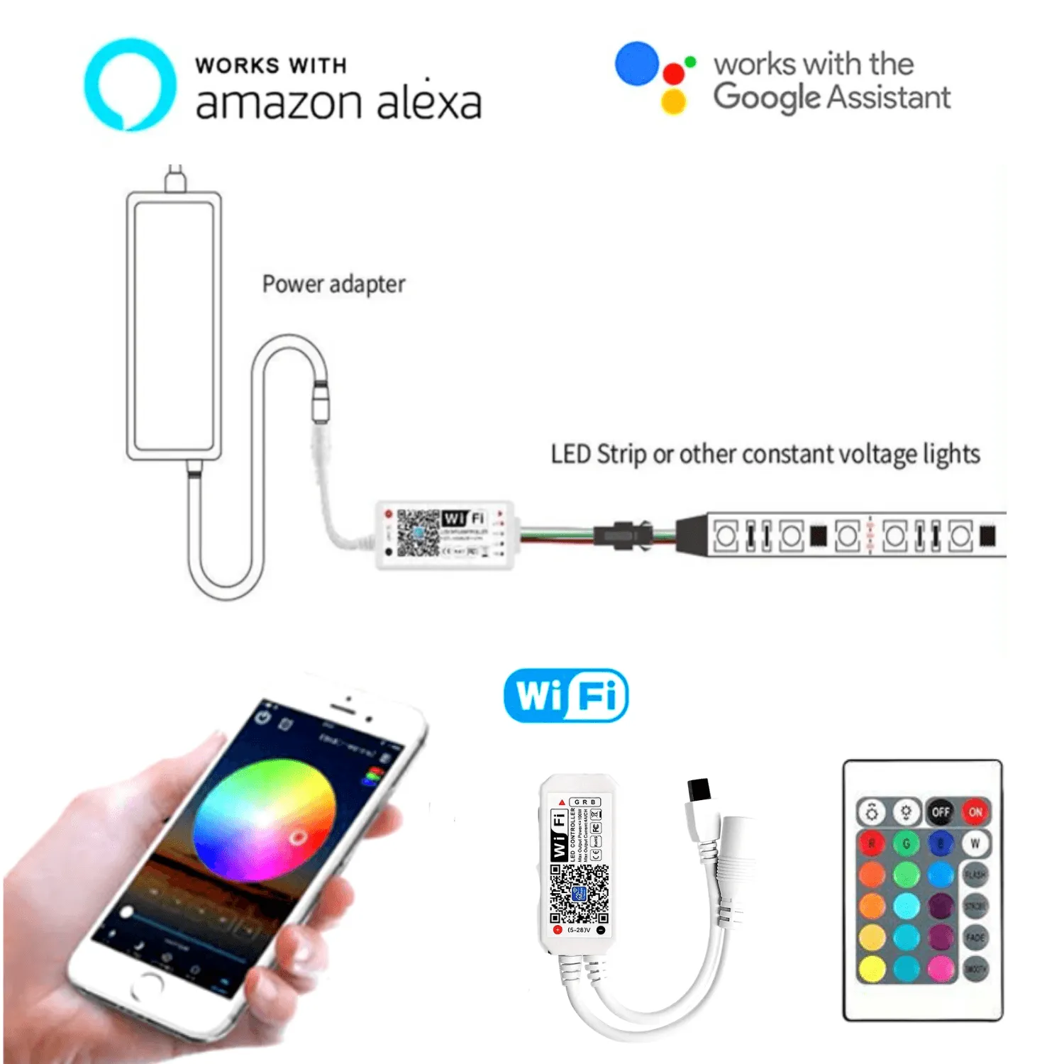 RGB Neon Flex 12V 8x18mm IP65 Waterproof WIFI Control works with Alexa & Google Home 5 Metre Kit