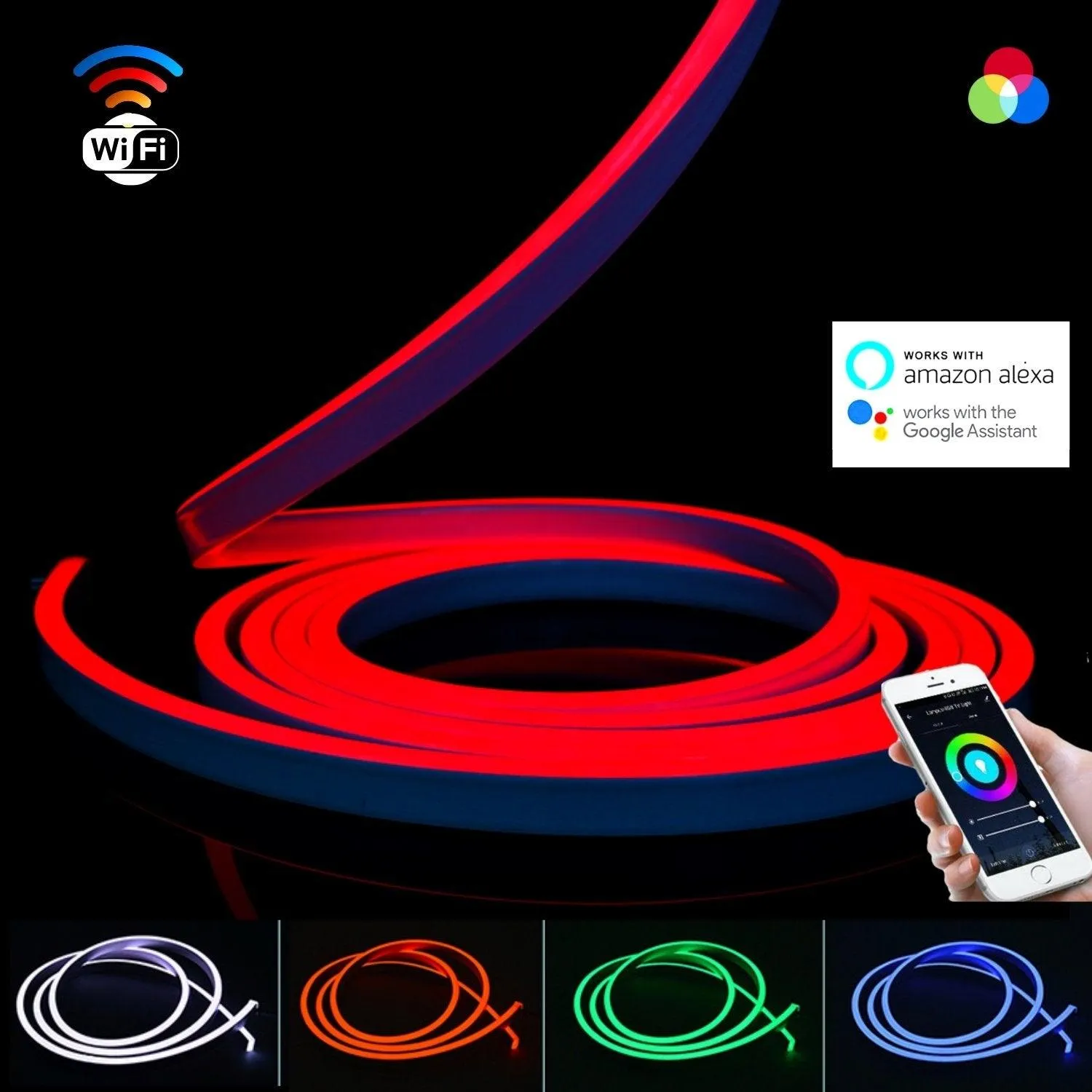 RGB Neon Flex 12V 8x18mm IP65 Waterproof WIFI Control works with Alexa & Google Home 5 Metre Kit