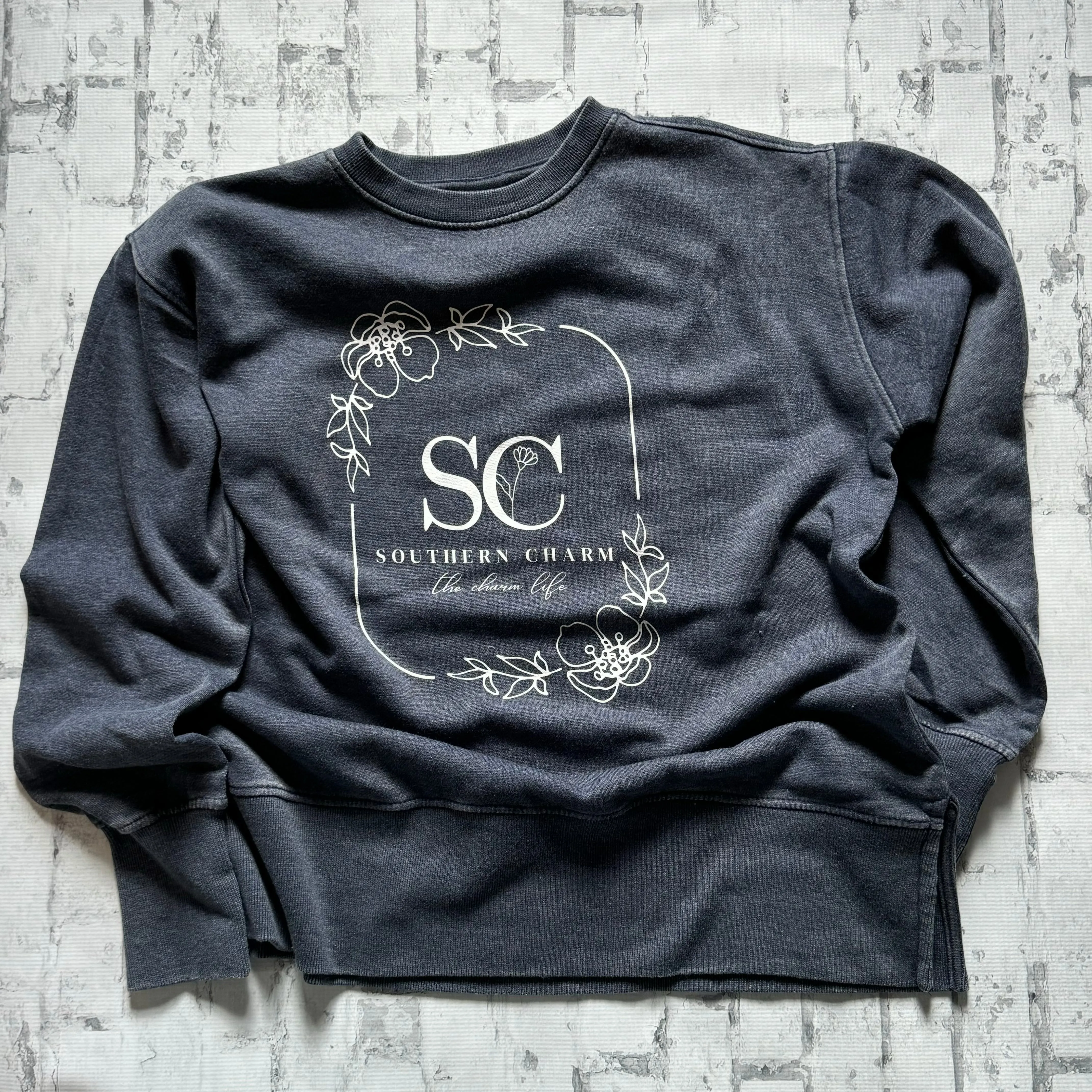 Southern Charm "Flower Square" Hoodie - Navy