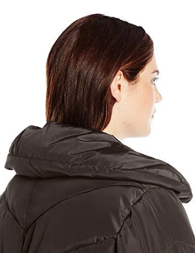 Steve Madden Women's Plus-Size Chevron Packable Puffer Jacket with Hood Plus, Titanium, 3X