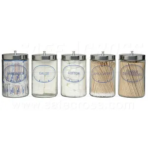 SUNDRY JARS GLASS - LABELLED 5/SET