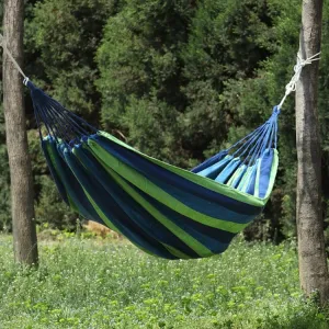 Thick Canvas Hammock Field Rollover Prevention Outdoor  Hammock Swing 260x100 No Stick (Blue Stripes)