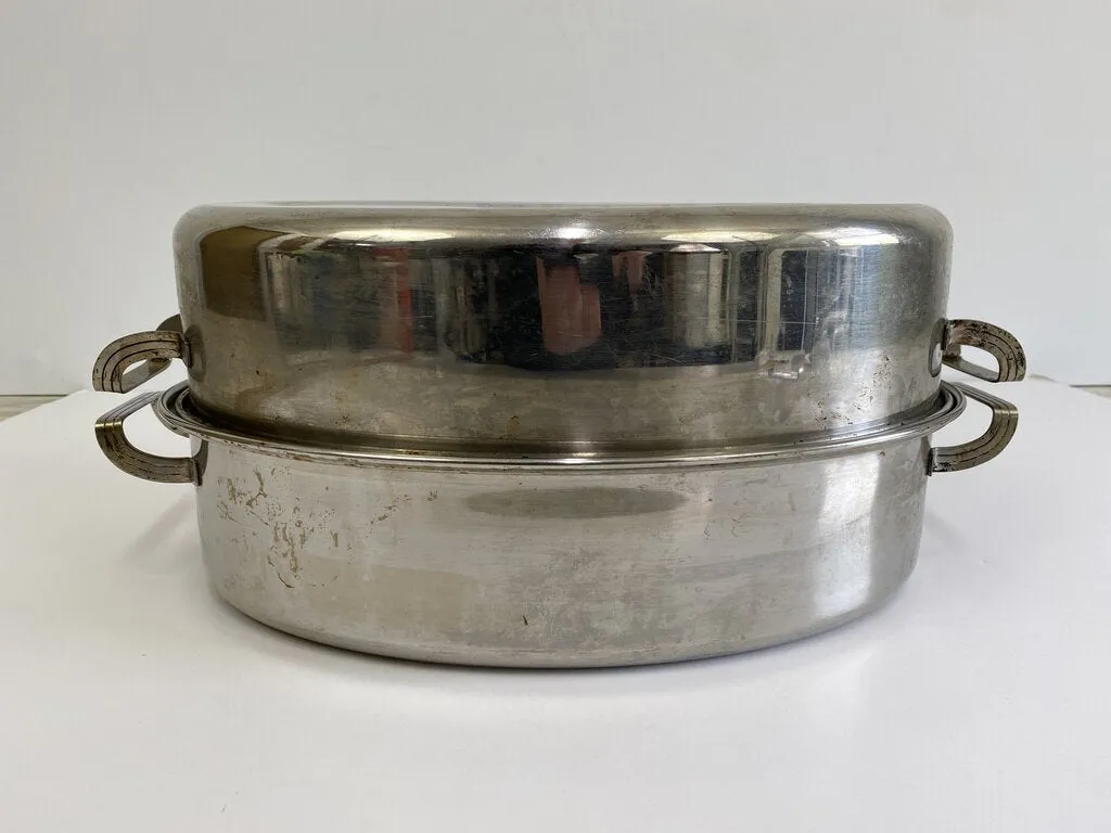 Vintage Flint Ware by Ecko Stainless Steel Roasting Pan w/Lid USA /rw