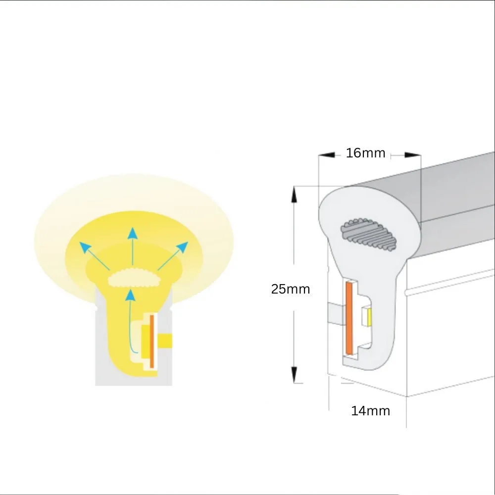 Warm White Neon Flex 14x25mm 220V 240V 120LEDs/m IP65 Waterproof with UK Plug