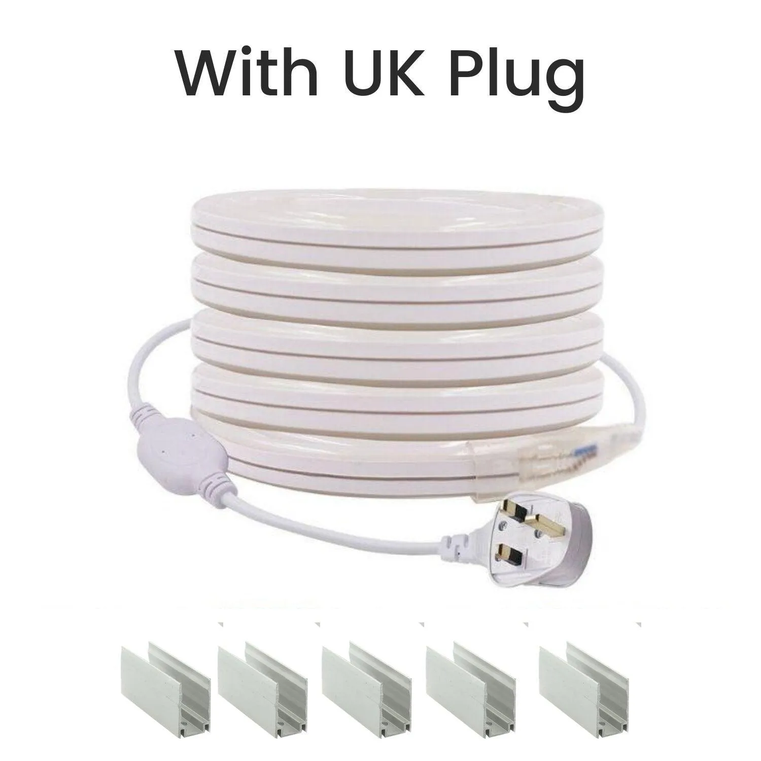 Warm White Neon Flex 14x25mm 220V 240V 120LEDs/m IP65 Waterproof with UK Plug