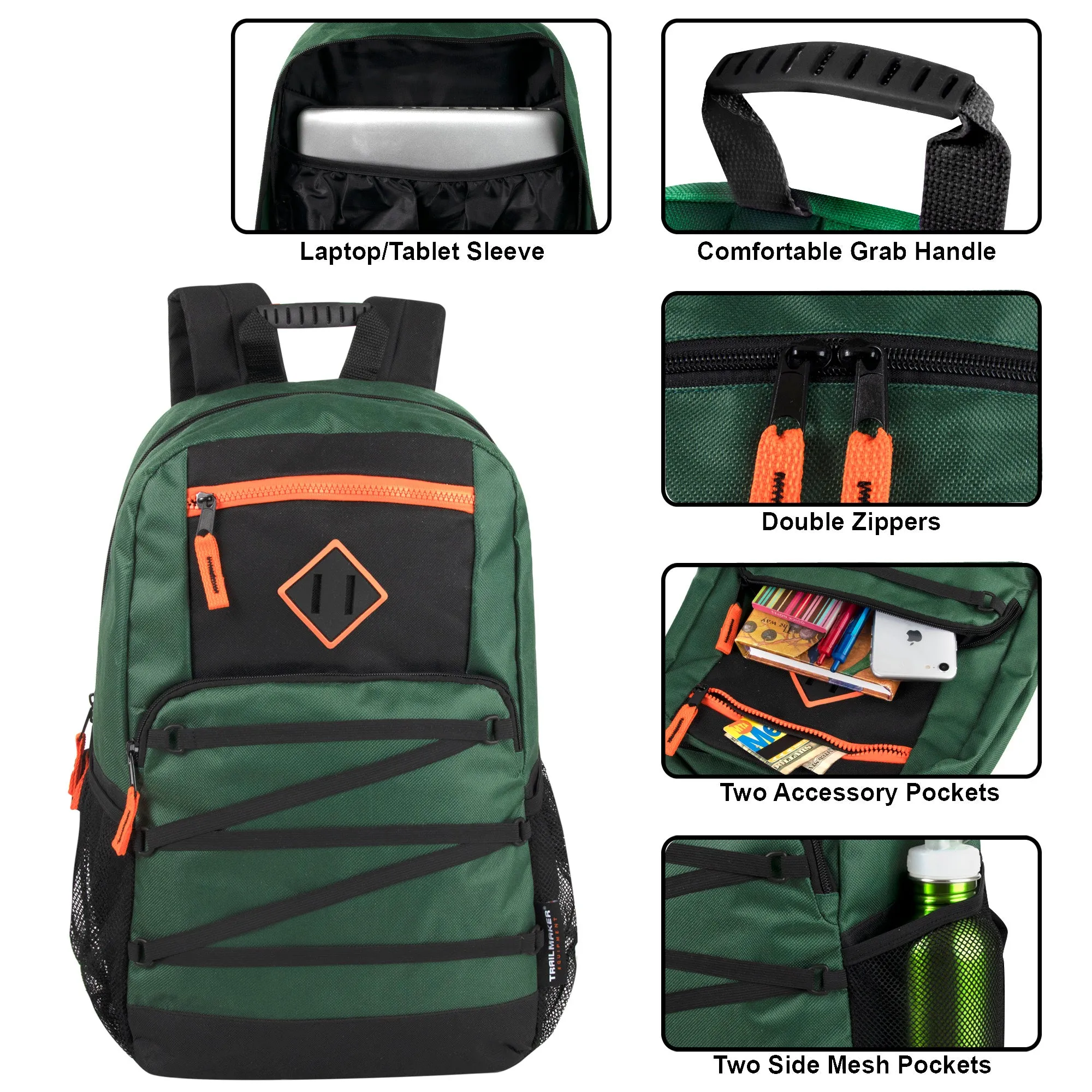 Wholesale Double Zippered Bungee Backpacks With Laptop Section - Boys